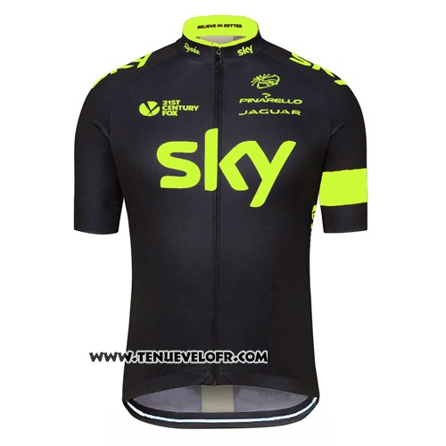 2016 Maillot Ciclismo Sky Vert et Noir Manches Courtes et Cuissard